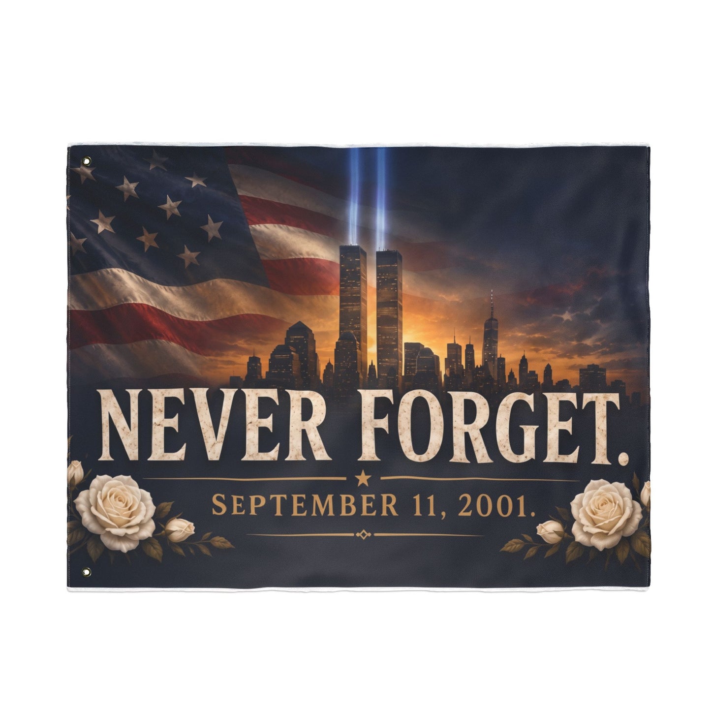 Never Forget 9/11 Memorial Flag — Double-Sided Tribute Banner