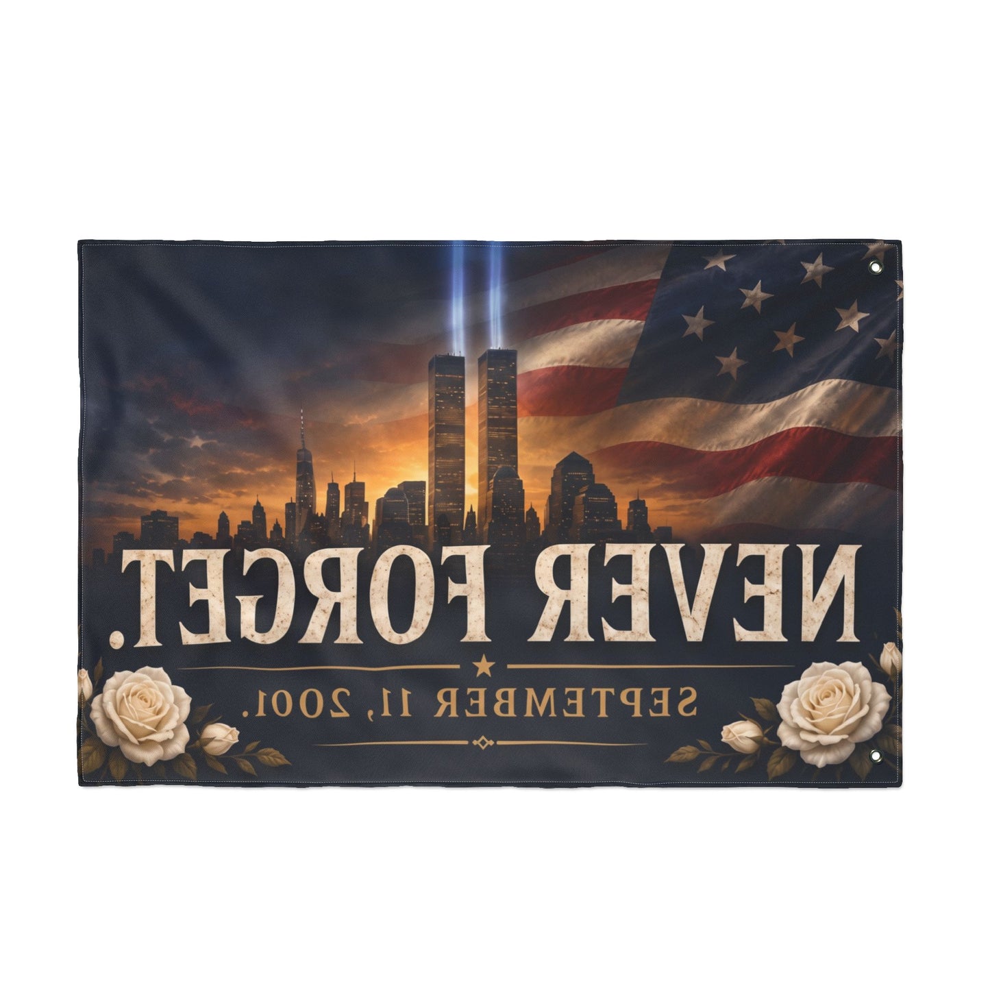 Never Forget 9/11 Memorial Flag — Double-Sided Tribute Banner