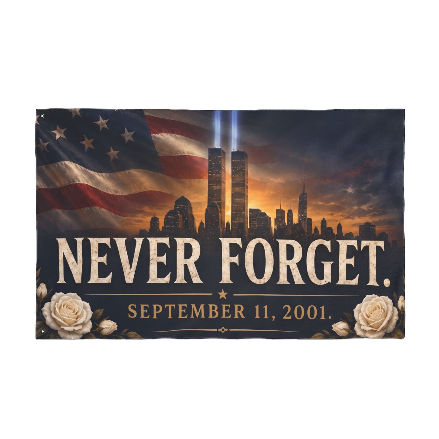Never Forget 9/11 Memorial Flag — Double-Sided Tribute Banner