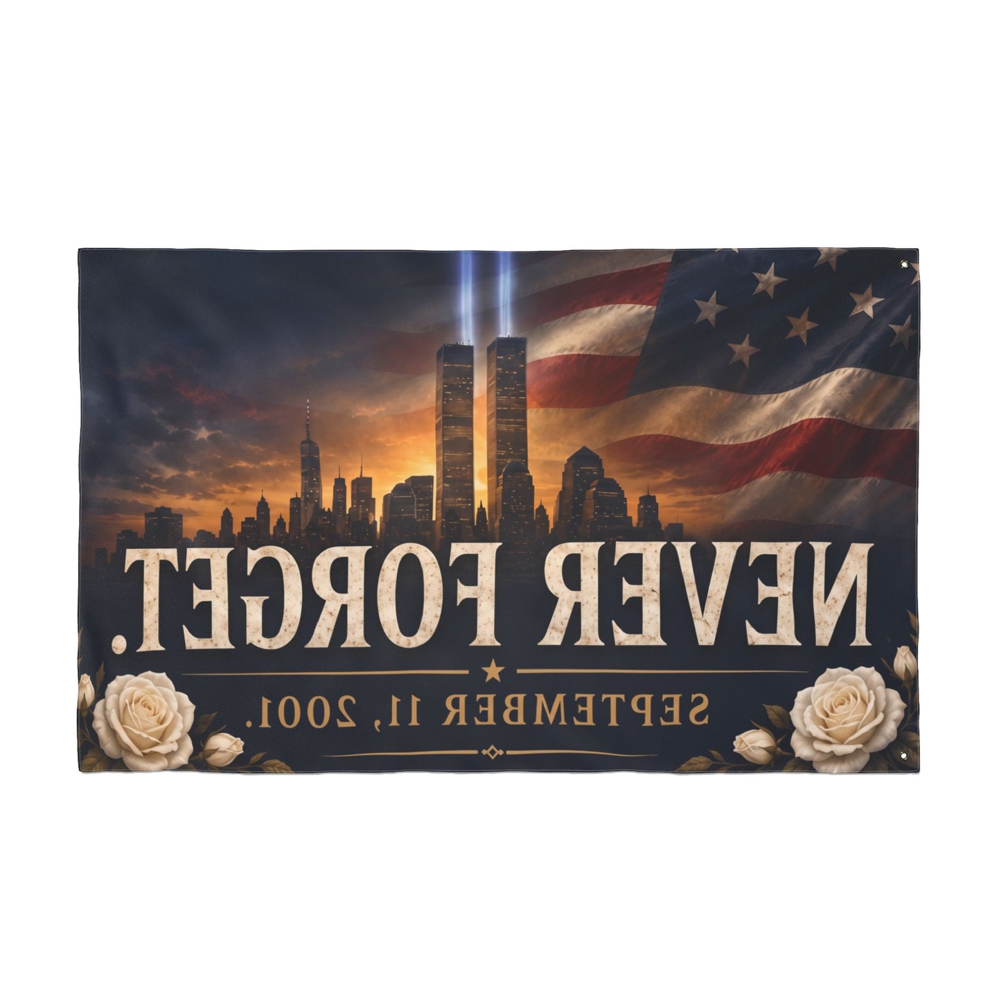 Never Forget 9/11 Memorial Flag — Double-Sided Tribute Banner