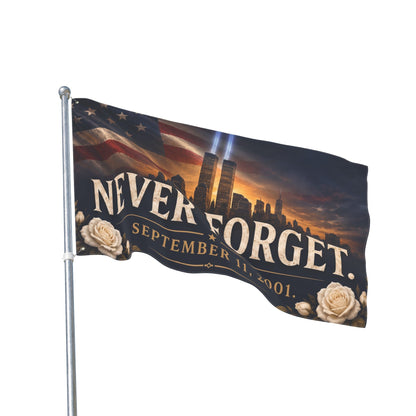 Never Forget 9/11 Memorial Flag — Double-Sided Tribute Banner