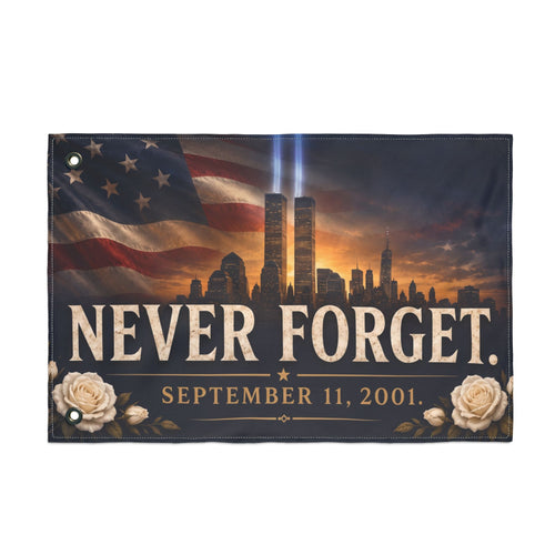 Never Forget 9/11 Memorial Flag — Double-Sided Tribute Banner