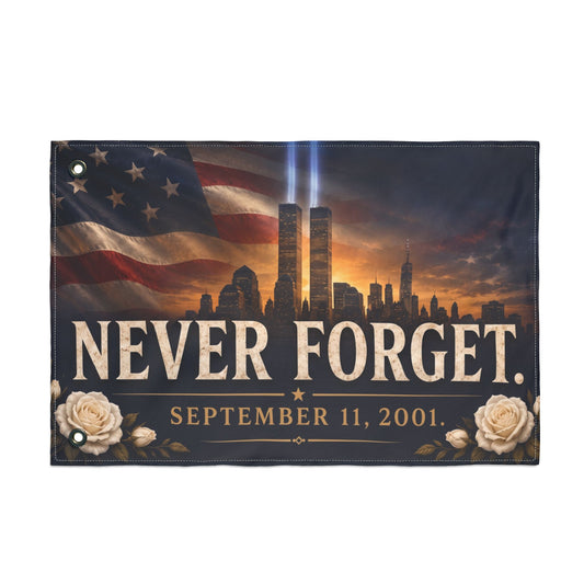 Never Forget 9/11 Memorial Flag — Double-Sided Tribute Banner