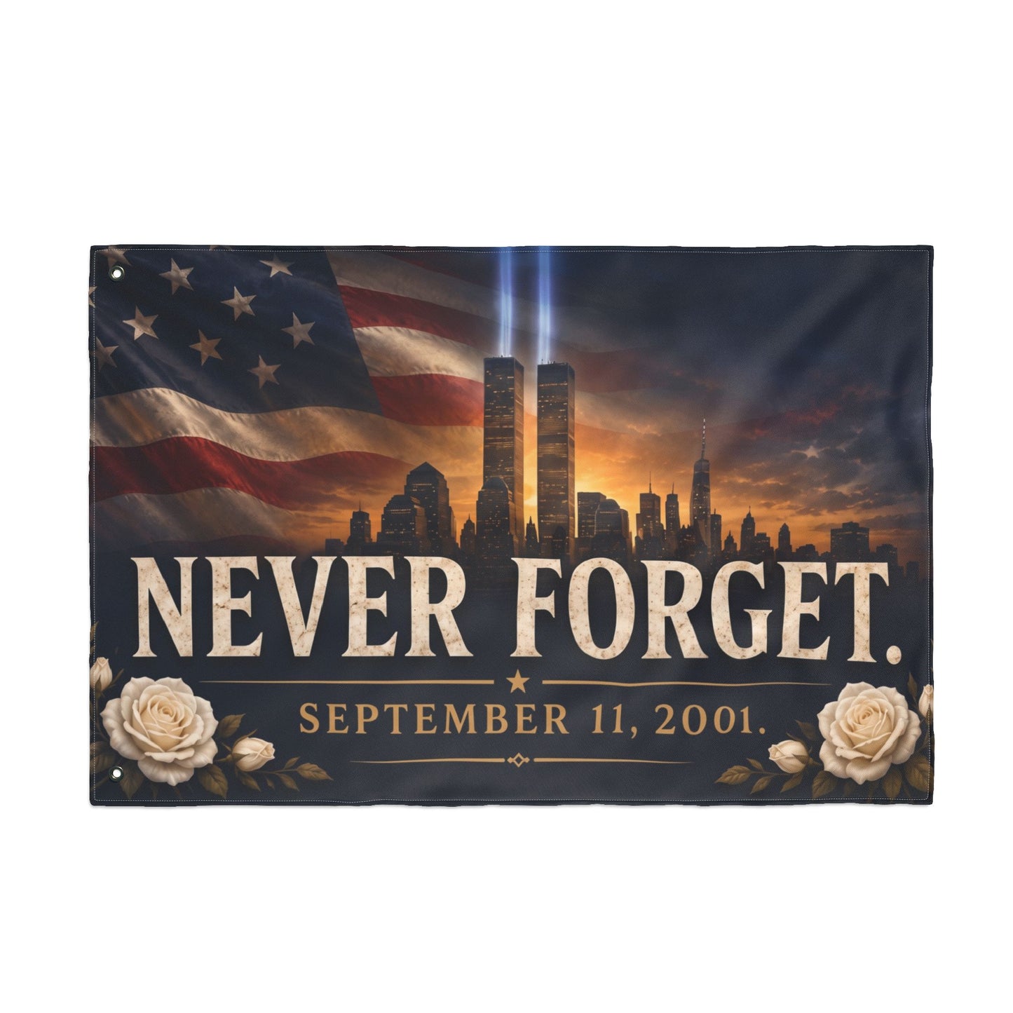 Never Forget 9/11 Memorial Flag — Double-Sided Tribute Banner