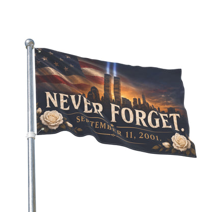 Never Forget 9/11 Memorial Flag — Double-Sided Tribute Banner