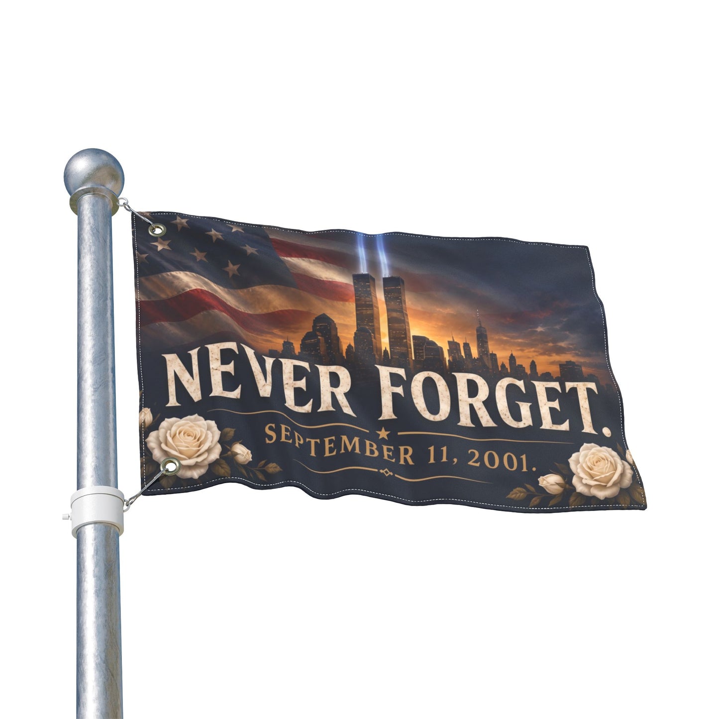 Never Forget 9/11 Memorial Flag — Double-Sided Tribute Banner
