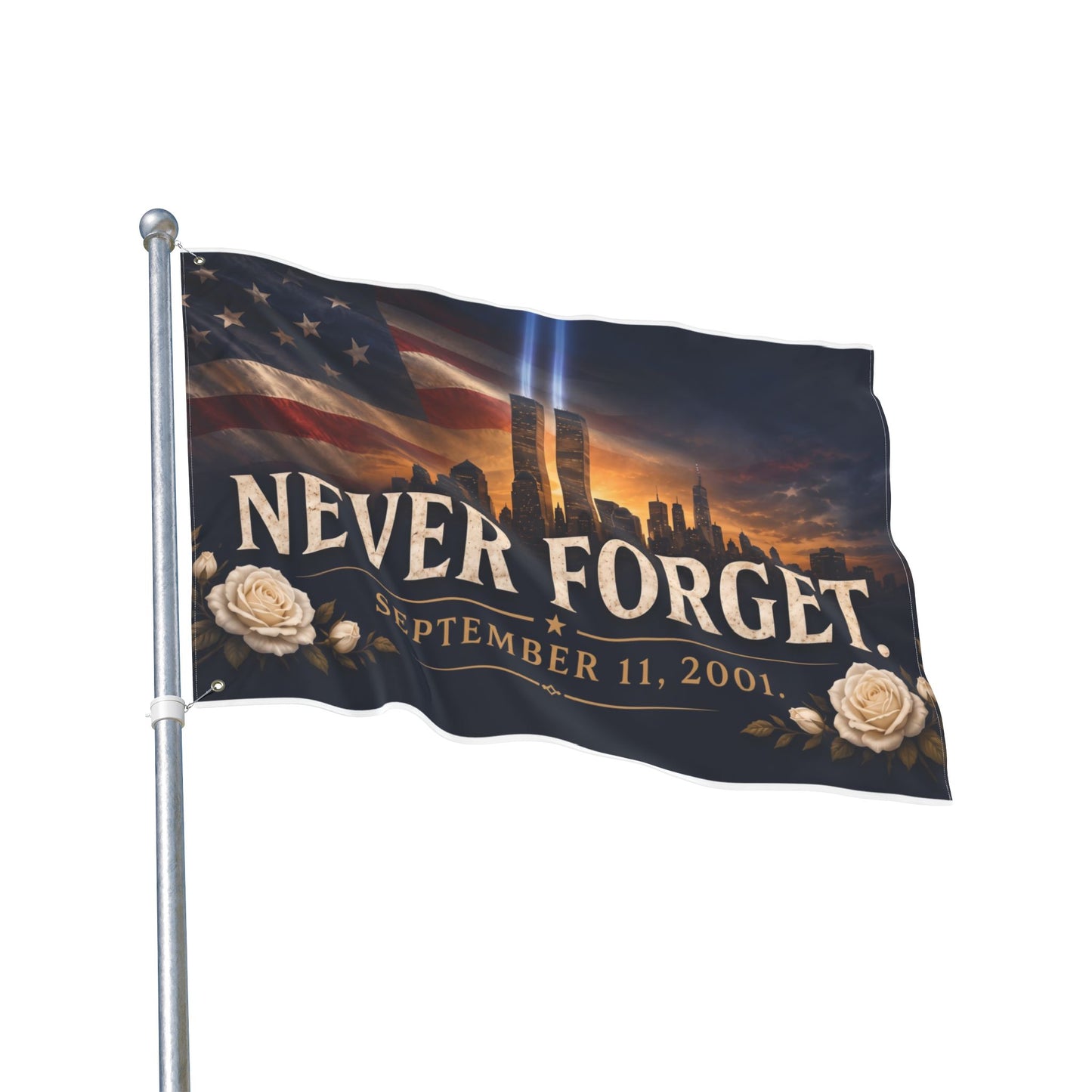 Never Forget 9/11 Memorial Flag — Double-Sided Tribute Banner