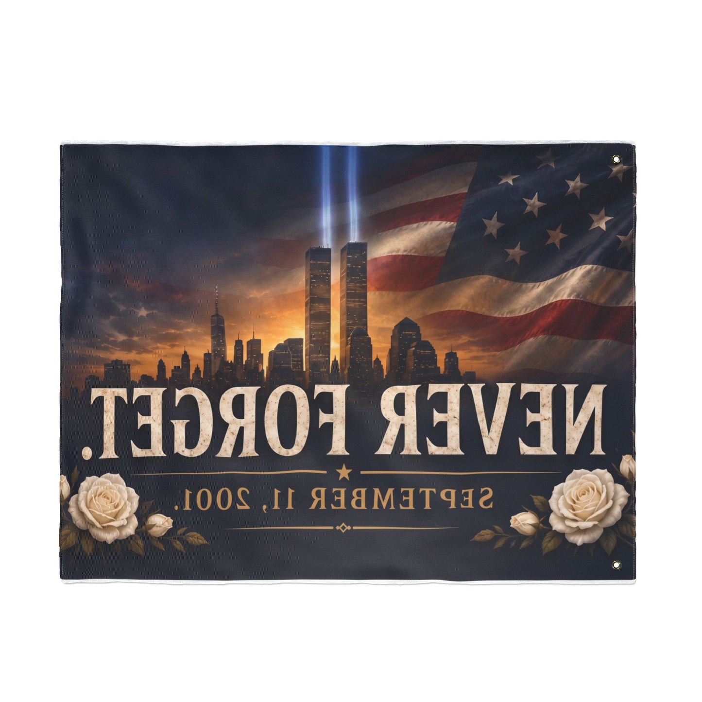 Never Forget 9/11 Memorial Flag — Double-Sided Tribute Banner